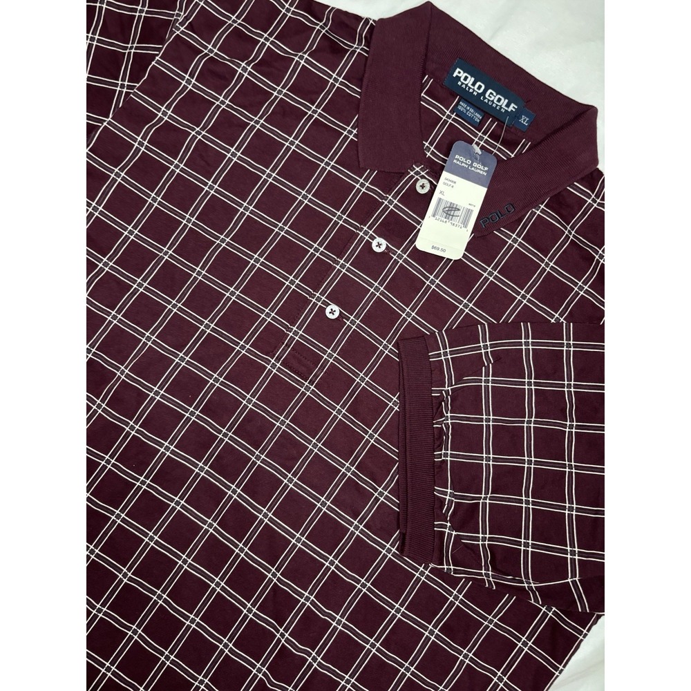 Polo Golf Ralph Lauren Men's XL Short Sleeve Shirt Maroon‎ Check Old Stock NWT